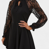 Jasella Vestido Mini de Encaje Floral con Mangas Largas