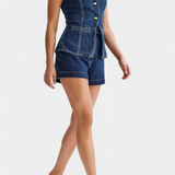 Raya Chaleco Denim sin Mangas y Shorts de Talle Alto