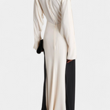 Slyune Vestido Maxi de Noche con Escote en V y Contraste