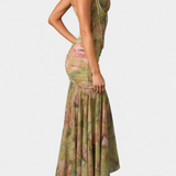 Amryn Vestido Maxi Floral Asimétrico con Volantes