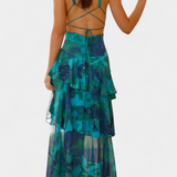 Domenica Vestido de Gasa con Escote en V y Capas Fluídas