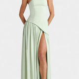 Celaena Vestido Maxi Off Shoulder de Chiffon con Abertura Lateral