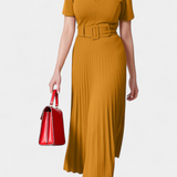 Seliora Vestido Midi de Trabajo con Cinturón y Plisados