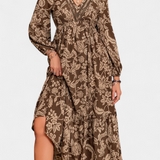 Lunetta Vestido Maxi Bohemio con Estampado Floral y Mangas Farol