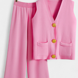 Jacey Conjunto de Punto con Chaleco y Pantalón de Pierna Ancha