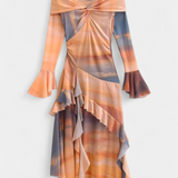 Agentha Falda Larga Asimétrica con Estampado Tie-Dye