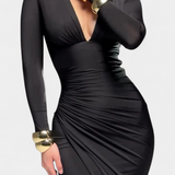 Freda Vestido de Manga Larga con Escote en V y Pliegues