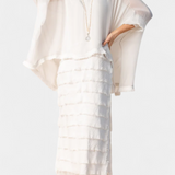 Rosaria Vestido Midi con Volantes y Bordes Deshilachados