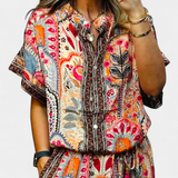 Hallie Conjunto Boho con Pantalones Anchos y Blusa con Flecos