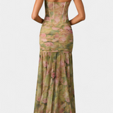 Isamar Vestido Floral Asimétrico de Cuerpo Ajustado con Cola
