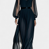 Aurelia Vestido Maxi de Gasa Plisada con Transparencias