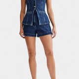 Raya Chaleco Denim sin Mangas y Shorts de Talle Alto
