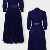 Michelle Vestido Midi con Cuello Sastrero y Cinturón Plisado