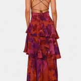 Domenica Vestido de Gasa con Escote en V y Capas Fluídas