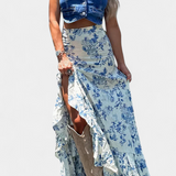 Kala Falda Maxi Floral con Abertura y Volantes