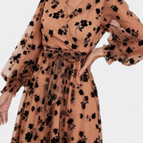 Iolanda Vestido Maxi de Encaje Floral con Mangas de Linterna