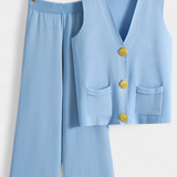 Jacey Conjunto de Punto con Chaleco y Pantalón de Pierna Ancha