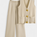 Jacey Conjunto de Punto con Chaleco y Pantalón de Pierna Ancha