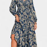 Lunetta Vestido Maxi Bohemio con Estampado Floral y Mangas Farol