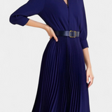 Michelle Vestido Midi con Cuello Sastrero y Cinturón Plisado