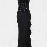 Cindy Vestido Midi Corsé con Volantes Asimétricos