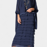 Rosaria Vestido Midi con Volantes y Bordes Deshilachados