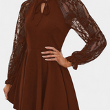 Jasella Vestido Mini de Encaje Floral con Mangas Largas