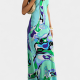 Valera Vestido Largo con Estampado de Remolino y Corte Sin Mangas