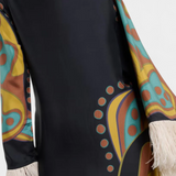 Kiara Vestido Maxi Retro con Flecos de Plumas