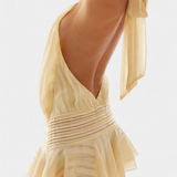 Azucena Vestido Mini con Espalda Abierta y Cintura Plisada