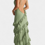 Padeline Vestido Maxi con Volantes y Espalda Abierta