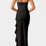 Cindy Vestido Midi Corsé con Volantes Asimétricos