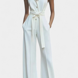 Ariella Mono Casual de Pierna Ancha con Solapa y Cintura Alta