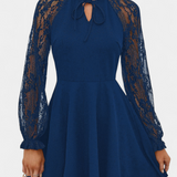 Jasella Vestido Mini de Encaje Floral con Mangas Largas