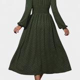 Faela Vestido Midi de Oficina con Lunares Suizos