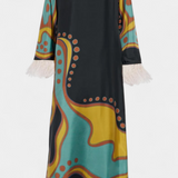 Kiara Vestido Maxi Retro con Flecos de Plumas