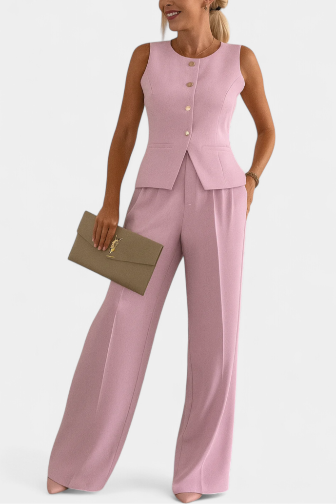 Paloma Conjunto Elegante de 2 Piezas con Blusa sin Mangas y Pantalón Fluido