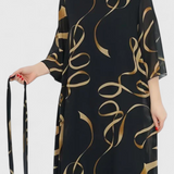 Ame Vestido Midi Estampado con Cinturón y Corte Versátil