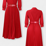 Michelle Vestido Midi con Cuello Sastrero y Cinturón Plisado