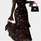 Amali Vestido Maxi de Estampado con Cuello Cuadrado