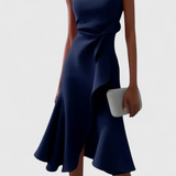 Claudia Vestido Midi Asimétrico con Drapeado Elegante