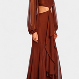Delanie Vestido Maxi con Cutout y Volantes Dramáticos