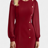 Jacequeline Vestido A-Line con Botones y Cuello Redondo