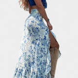 Karen Falda Maxi Floral con Abertura y Volantes