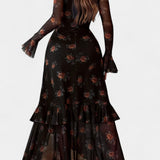 Amali Vestido Maxi de Estampado con Cuello Cuadrado