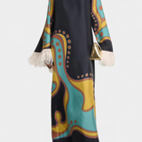 Kiara Vestido Maxi Retro con Flecos de Plumas