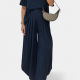 Trista Conjunto Casual de Top Suave y Pantalones de Pierna Ancha