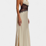 Ashanty Vestido Largo con Escote Halter y Cintura de Encaje Transparente