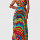 Janis Vestido Maxi con Estampado Artístico y Escote Halter Sweetheart
