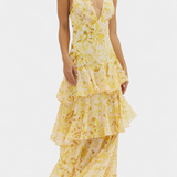 Domenica Vestido de Gasa con Escote en V y Capas Fluídas